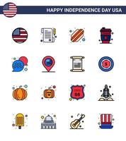 4:e juli USA Lycklig oberoende dag ikon symboler grupp av 16 modern platt fylld rader av chatt bubbla USA varmkorv flagga juice redigerbar USA dag vektor design element