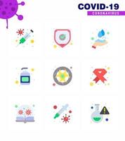 9 Flachfarben-Virus-Corona-Icon-Pack wie Labor-Bio-Händepflege-Desinfektionslotion Virus-Coronavirus 2019nov-Krankheitsvektor-Designelemente vektor