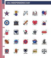 4. juli usa glücklicher unabhängigkeitstag symbol symbole gruppe von 25 modernen flach gefüllten linien von feiern tourismus baseball wahrzeichen tor editierbare usa tag vektor design elemente