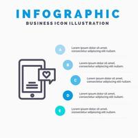 Mobile Chat-Chat-Blase Liebes-Chat-Liniensymbol mit 5-Schritten-Präsentations-Infografik-Hintergrund vektor