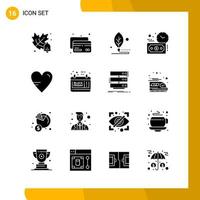 16 Icon Set Solid Style Icon Pack Glyphensymbole isoliert auf weißem Hintergrund für responsive Website, die kreativen schwarzen Icon-Vektorhintergrund entwirft vektor