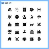 editierbares Vektorlinienpaket mit 25 einfachen soliden Glyphen moderner Workflow-Planung gesperrter Workflow-Diskette editierbare Vektordesign-Elemente vektor
