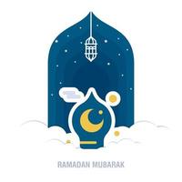 ramadan kareem islamisches design halbmond und moscheenkuppelsilhouette mit arabischem muster und kalligrafie vektor