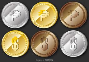 Vektor Peso Münzen Set