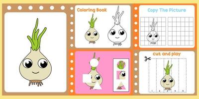 Arbeitsblattpaket für Kinder mit Zwiebeln. Spaß am Lernen für Kinder vektor