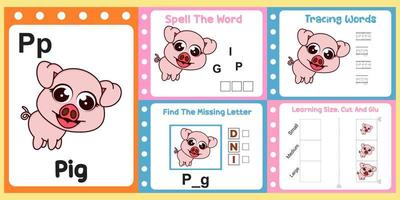 Arbeitsblattpaket für Kinder mit Schwein. Spaß am Lernen für Kinder vektor