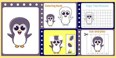 kalkylblad packa för barn med pingvin. roligt inlärning för barn vektor
