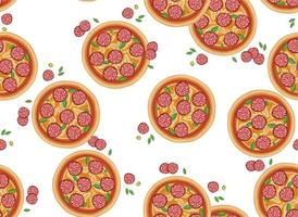 Pizza-Muster-Zeichnungshintergrund. junk food nahtlose hand gezeichnet für verpackungs- und dekorationsdruck. vektor