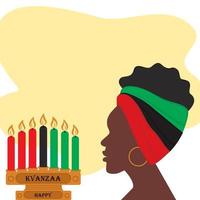Profil der afroamerikanischen Frau und Kandelaber mit Kerzen in Farbe afrikanische Flagge. Fröhliches Kwanzaa vektor