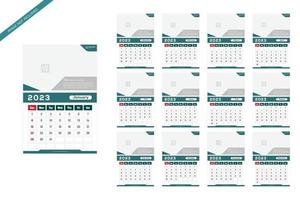 Kalendervorlage für das Jahr 2023. Woche beginnt am Sonntag. Wandplaner mit Fotomotiv. vektor