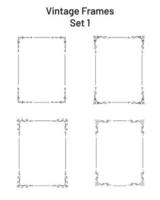 Set aus 4 einzigartigen, verzierten Retro-Rahmen mit Eckschnörkeln, Sammlung exklusiver rechteckiger Vignettenvorlagen, handgezeichnete Designelemente für Kopierraum, für Seiten, Leerzeichen, Grüße, Zertifikate vektor