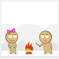Ein Mann und ein Mädchen ruhen sich hinter einem Feuer in der Natur aus vektor