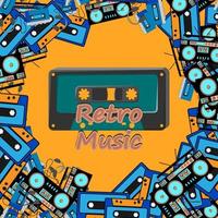 gammal retro fyrkant årgång affisch ram med musik audio kassett för audio tejp inspelare med magnetisk tejp från 70-talet, 80-tal, 90s vektor illustration