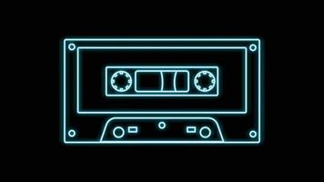 blaues Neon-Musik-Audio-Kassettenband alter Retro-Hipster-Vintage aus den 70er, 80er, 90er Jahren auf schwarzem Hintergrund. Vektor-Illustration vektor