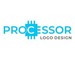 Prozessor-Wortmarke Computer-Logo-Design. vektor