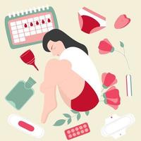 Mädchen oder Frauen mit Menstruationsbeschwerden. menstruierender Gesundheitszyklus. Menstruationskonzept vektor