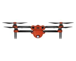 Drohne im realistischen Stil. Quadcopter mit Kamera. bunte Vektorillustration lokalisiert auf weißem Hintergrund.