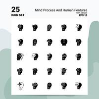 25 Mind Process und Human Features Icon Set 100 bearbeitbare Eps 10 Dateien Business Logo Konzept Ideen Solid Glyph Icon Design vektor