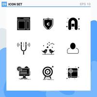 9 universelle solide Glyphen für Web- und mobile Anwendungen eingestellt. Braut-Pitch-Schutz Kamerton-Konzert editierbare Vektordesign-Elemente vektor