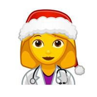 jul kvinna läkare eller sjuksköterska stor storlek av gul emoji ansikte vektor