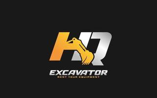 hq logo bagger für bauunternehmen. Schwermaschinenschablonen-Vektorillustration für Ihre Marke. vektor