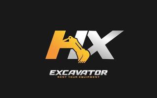 hx logo bagger für bauunternehmen. Schwermaschinenschablonen-Vektorillustration für Ihre Marke. vektor