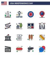 uppsättning av 16 USA dag ikoner amerikan symboler oberoende dag tecken för buntings Karta amerikan plats maony redigerbar USA dag vektor design element