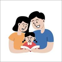Lycklig familj med barn. mor, far och ungar. söt tecknad serie tecken isolerat på vit bakgrund. färgrik vektor illustration i platt stil.
