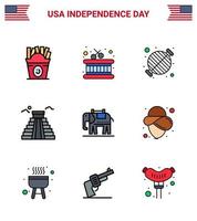 glücklicher unabhängigkeitstag 9 flach gefüllte linien icon pack für web und druck amerikanisch usa grillen amerikanisches gebäude editierbare usa tag vektor design elemente