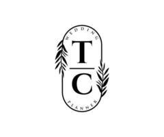 tc initialen brief hochzeitsmonogramm logos sammlung, handgezeichnete moderne minimalistische und florale vorlagen für einladungskarten, save the date, elegante identität für restaurant, boutique, café im vektor