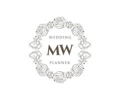 mw initialen brief hochzeitsmonogramm logos sammlung, handgezeichnete moderne minimalistische und florale vorlagen für einladungskarten, save the date, elegante identität für restaurant, boutique, café im vektor