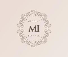 mi initialen brief hochzeitsmonogramm logos sammlung, handgezeichnete moderne minimalistische und florale vorlagen für einladungskarten, save the date, elegante identität für restaurant, boutique, café im vektor