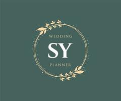 sy initials brief hochzeitsmonogramm logos sammlung, handgezeichnete moderne minimalistische und florale vorlagen für einladungskarten, save the date, elegante identität für restaurant, boutique, café im vektor