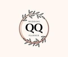 qq initialen brief hochzeitsmonogramm logos sammlung, handgezeichnete moderne minimalistische und florale vorlagen für einladungskarten, save the date, elegante identität für restaurant, boutique, café im vektor