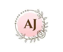 anfängliches aj feminines logo. verwendbar für Natur-, Salon-, Spa-, Kosmetik- und Schönheitslogos. flaches Vektor-Logo-Design-Vorlagenelement. vektor