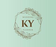 ky initials brief hochzeitsmonogramm logos sammlung, handgezeichnete moderne minimalistische und florale vorlagen für einladungskarten, save the date, elegante identität für restaurant, boutique, café im vektor