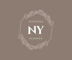 ny initialen brief hochzeitsmonogramm logos sammlung, handgezeichnete moderne minimalistische und florale vorlagen für einladungskarten, save the date, elegante identität für restaurant, boutique, café im vektor