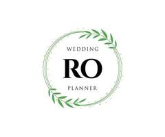 ro initialen brief hochzeitsmonogramm logos sammlung, handgezeichnete moderne minimalistische und florale vorlagen für einladungskarten, save the date, elegante identität für restaurant, boutique, café im vektor