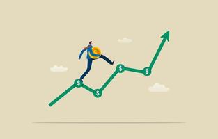 Gewinn und Unternehmenswachstum. Investitionswachstum oder Gewinn und Gewinn steigen. geschäftsmann-investor, der goldmünzen hält, die auf steigendes diagramm hinaufgehen. Illustration vektor