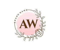 anfängliches aw weibliches Logo. verwendbar für Natur-, Salon-, Spa-, Kosmetik- und Schönheitslogos. flaches Vektor-Logo-Design-Vorlagenelement. vektor