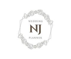 nj initialen brief hochzeitsmonogramm logos sammlung, handgezeichnete moderne minimalistische und florale vorlagen für einladungskarten, save the date, elegante identität für restaurant, boutique, café im vektor