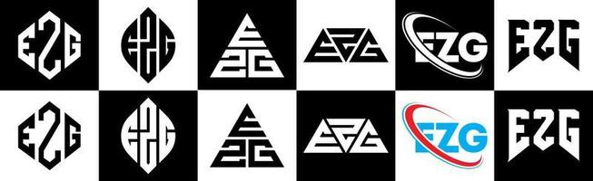 Ezg-Buchstaben-Logo-Design in sechs Stilen. ezg polygon, kreis, dreieck, hexagon, flacher und einfacher stil mit schwarz-weißem farbvariationsbuchstabenlogo in einer zeichenfläche. ezg minimalistisches und klassisches Logo vektor