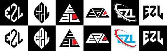 ezl brev logotyp design i sex stil. ezl polygon, cirkel, triangel, sexhörning, platt och enkel stil med svart och vit Färg variation brev logotyp uppsättning i ett rittavla. ezl minimalistisk och klassisk logotyp vektor