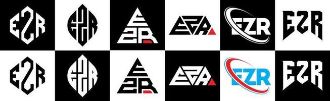 ezr brev logotyp design i sex stil. ezr polygon, cirkel, triangel, sexhörning, platt och enkel stil med svart och vit Färg variation brev logotyp uppsättning i ett rittavla. ezr minimalistisk och klassisk logotyp vektor