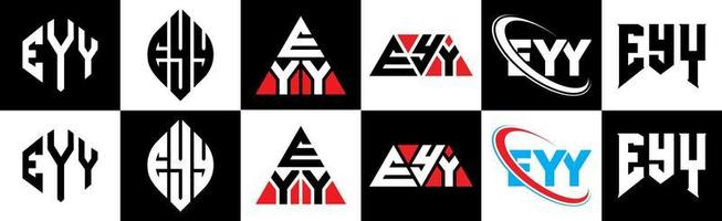 Eyy-Buchstaben-Logo-Design in sechs Stilen. Eyy Polygon, Kreis, Dreieck, Sechseck, flacher und einfacher Stil mit schwarz-weißem Buchstabenlogo in einer Zeichenfläche. Eyy minimalistisches und klassisches Logo vektor