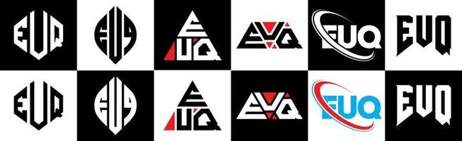 euq brev logotyp design i sex stil. euq polygon, cirkel, triangel, sexhörning, platt och enkel stil med svart och vit Färg variation brev logotyp uppsättning i ett rittavla. euq minimalistisk och klassisk logotyp vektor