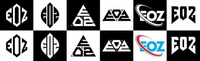 eoz brev logotyp design i sex stil. eoz polygon, cirkel, triangel, sexhörning, platt och enkel stil med svart och vit Färg variation brev logotyp uppsättning i ett rittavla. eoz minimalistisk och klassisk logotyp vektor
