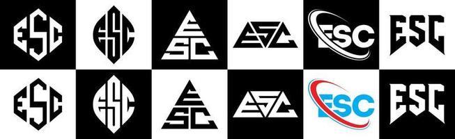 esc brev logotyp design i sex stil. esc polygon, cirkel, triangel, sexhörning, platt och enkel stil med svart och vit Färg variation brev logotyp uppsättning i ett rittavla. esc minimalistisk och klassisk logotyp vektor