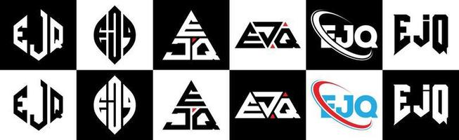 ejq brev logotyp design i sex stil. ejq polygon, cirkel, triangel, sexhörning, platt och enkel stil med svart och vit Färg variation brev logotyp uppsättning i ett rittavla. ejq minimalistisk och klassisk logotyp vektor