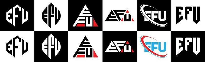 efu-Buchstaben-Logo-Design in sechs Stilen. efu-Polygon, Kreis, Dreieck, Sechseck, flacher und einfacher Stil mit schwarz-weißem Buchstabenlogo in einer Zeichenfläche. efu minimalistisches und klassisches Logo vektor